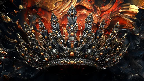 Ornate jeweled crown on molten abstract background.