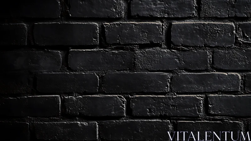 Matte black brick wall with directional raking side light texture.