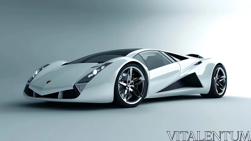 Futuristic white supercar with angular aerodynamic bodywork.