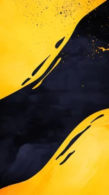 Golden waves of paint flow boldly across deep midnight black