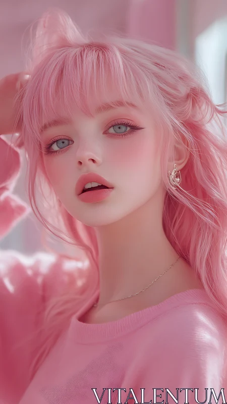Pink haired stylized portrait shows soft lighting and detail