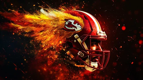 Digital football helmet profile with dynamic flame effects
