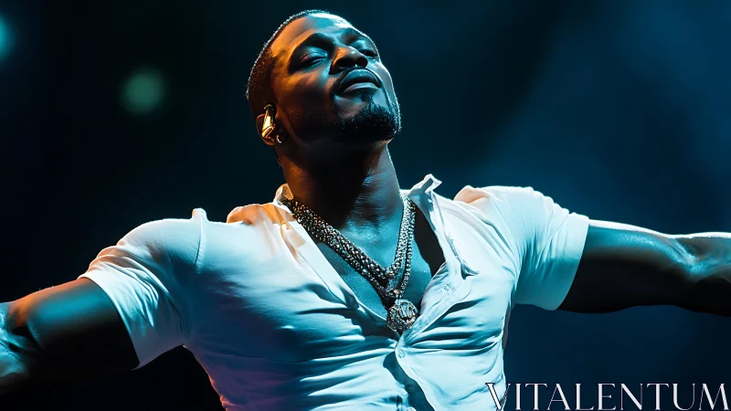 Electric stage glow crowns triumphant modern soul performer.