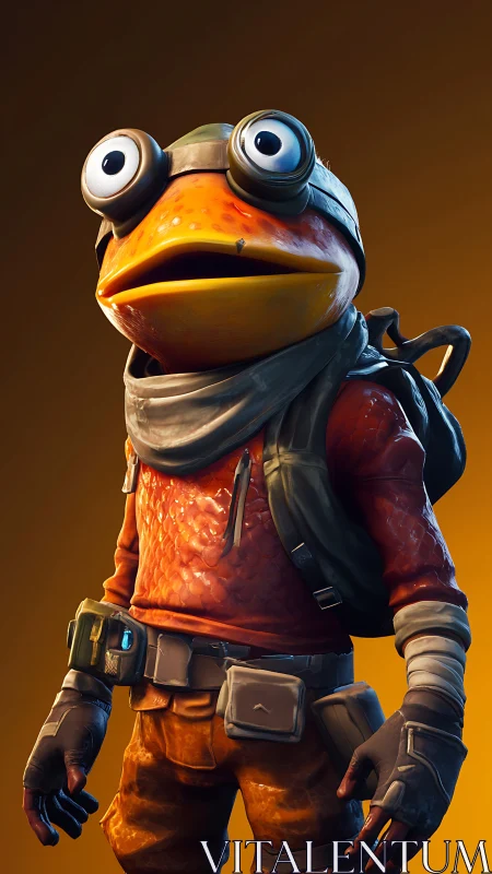 Goggle eyed space frog adventurer in ember orange gear.