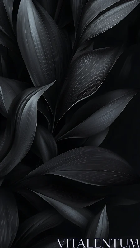 Monochrome botanical leaves with layered overlapping forms.
