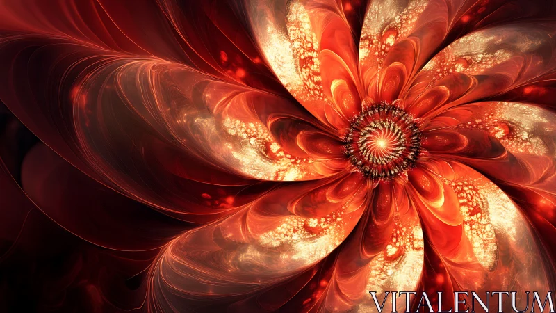Fiery fractal flower spiral with glowing layered petals.