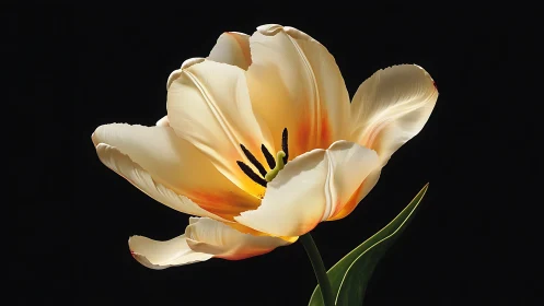 Cream Tulip with Orange Gradation: High-Resolution Digital Botanical Study