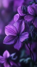 Purple petals in silhouette unfold against luminous violet background.
