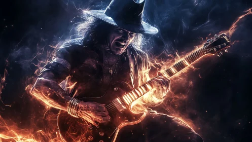 Fiery rock guitarist unleashes blazing solos with passion