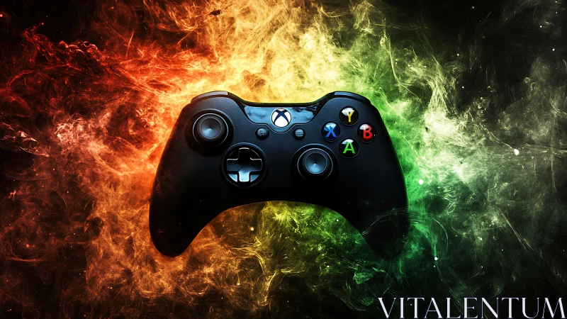 Xbox Controller Against Dynamic Fire and Smoke Energy Background.