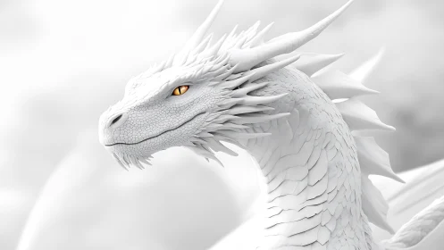 White dragon head render shows detailed scales and spines