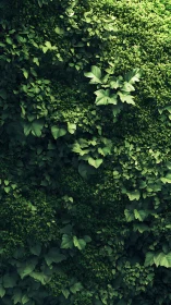 Dense vertical foliage wall with layered green leaves.