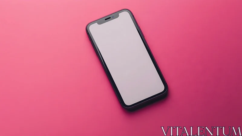 Black smartphone with blank display on vibrant pink background.