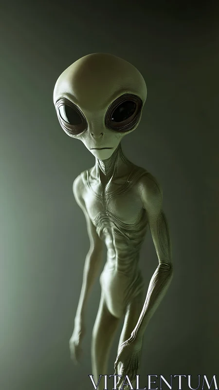 Gaunt extraterrestrial stands in moody cinematic spotlight