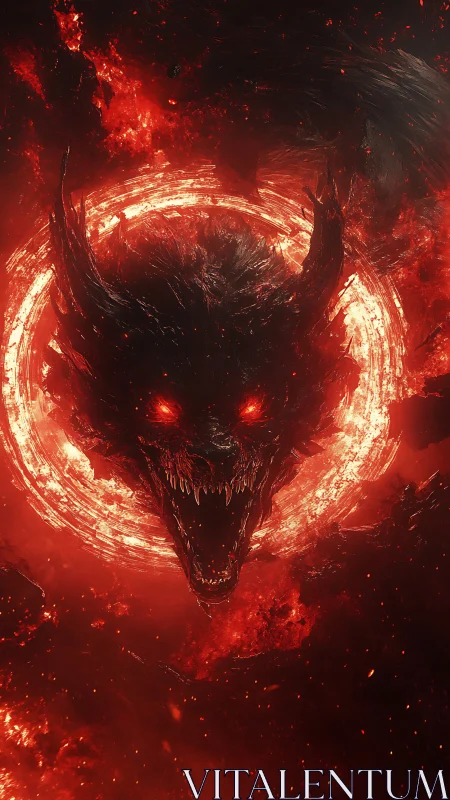 Infernal demon wolf emerges from blazing hellfire ring.