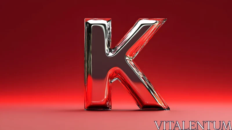 Glass Letter K on Red Gradient Background, 3D Rendering.