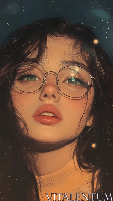 Digital portrait close-up with luminous bokeh and soft focus.