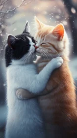 Two Cats Share a Tender Winter Moment.