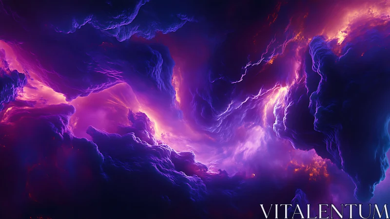 Cosmic storm clouds swirl in neon violet and blazing gold.