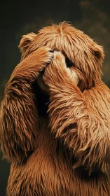 Shy costume bear buries its face in cascading faux fur