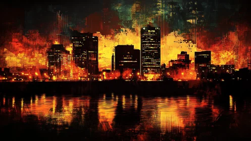 City lights melting into a fiery river of twilight glow.