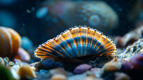 Radiant seashell glows gently on a peaceful ocean floor