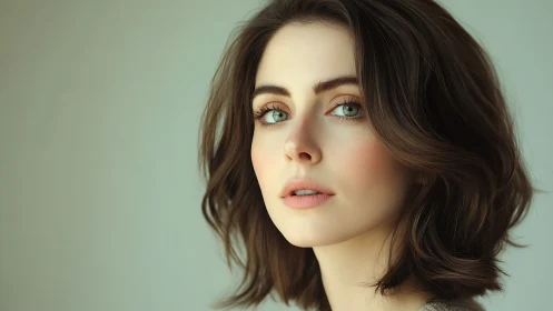 Soft-lit close-up portrait of young woman with short hair.