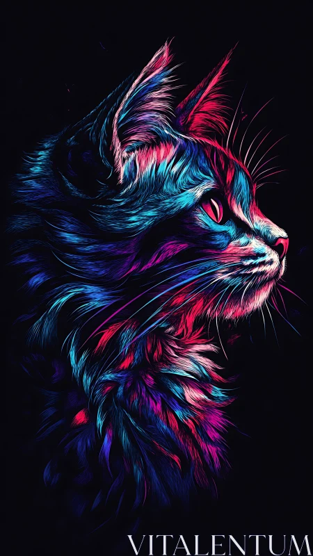 Neon Spirit Cat Prowls Through Chromatic Shadows