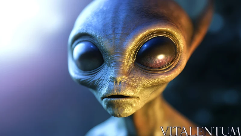 3D close-up portrait of reflective extraterrestrial visage.