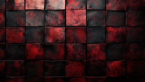 Red and black textured grid pattern on square tile surface.