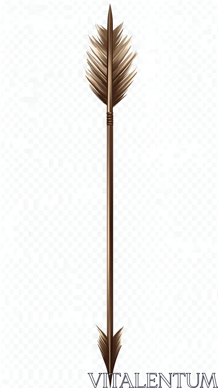 Bronze metallic arrow with mirrored feathered ends stands vertical
