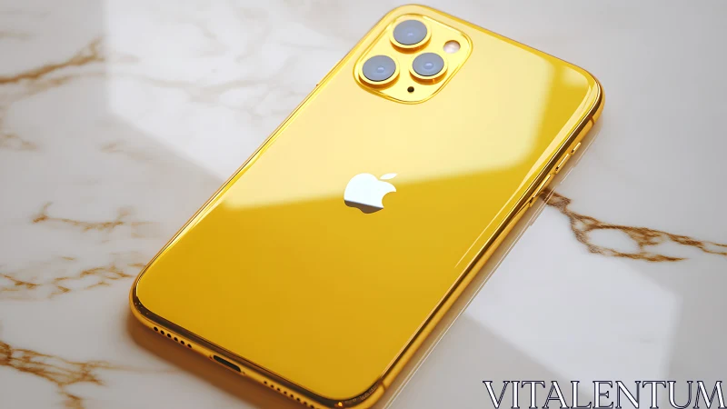 Golden iPhone 12 Pro with triple camera system positioned on marble surface