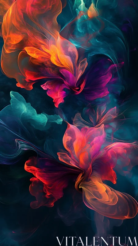 Volumetric neon plumes unfold as abstract floral light forms