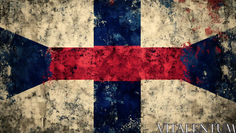 Weathered tricolor cross flag rendered with distressed texture