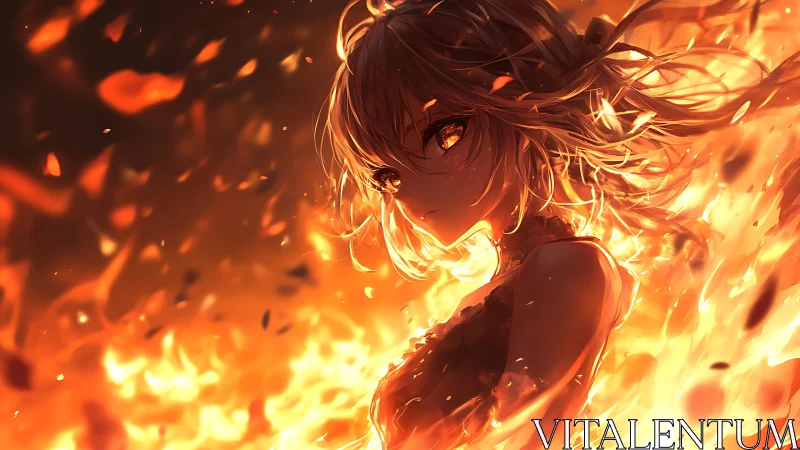 Anime figure engulfed in stylized flame effects with dynamic hair