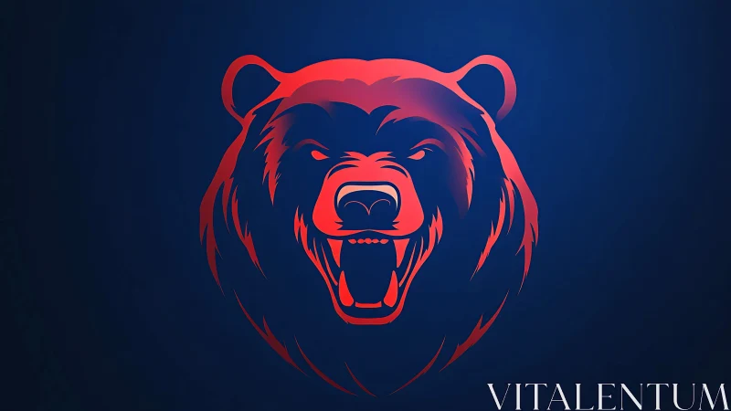 Vectorial crimson bear emblem with gradient roar silhouette.