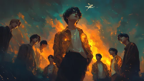 Skybound silhouettes ignite a storm-scorched twilight horizon.