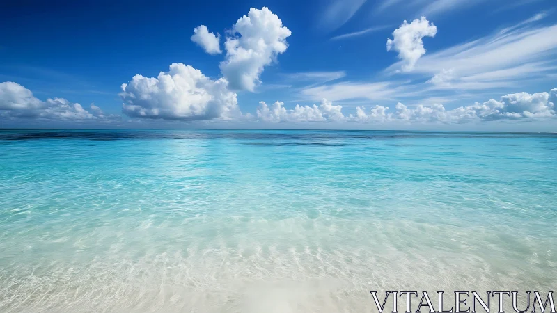 Cotton cloud regatta over glass-clear turquoise shallows.