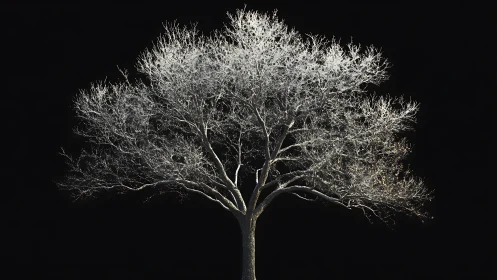 Leafless deciduous tree rendered against solid black background.