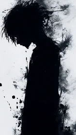 Ink born shadow bows quietly inside a storm of splatters