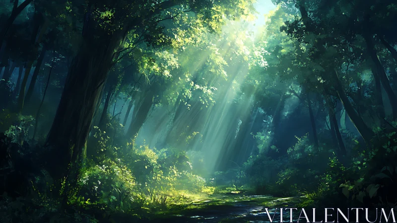 Forest Stream with Radiant Canopy Light