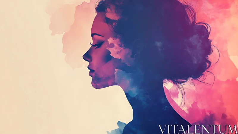 Aurora dreams in profile, a woman woven from painted clouds.