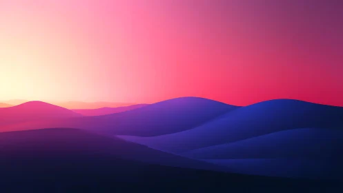 Gradient-lit dune landscape uses layered color fields and smooth shading