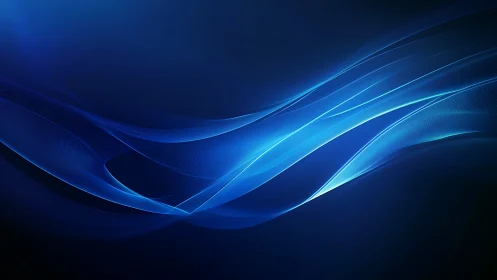 Blue abstract light waves on dark gradient background.