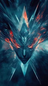 Frostfire guardian with crystal crown and ember eyes.