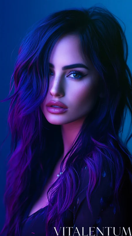 Neon siren in electric violet twilight portrait glow.