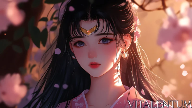 Anime portrait of kimono-clad girl in soft bokeh lighting.