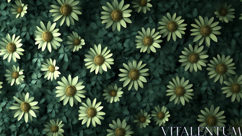 Pale Yellow Daisies in Dense Herbaceous Cover, Aerial Perspective View
