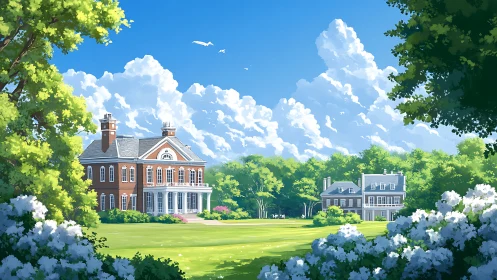 Sunny country estate welcomes visitors under grand summer skies