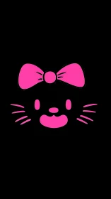 Neon pink kitty face and bow glowing on midnight black.